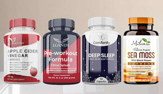 Gig Preview - Make label design for supplements, whey protein, vitamins,product,cbd,gummies