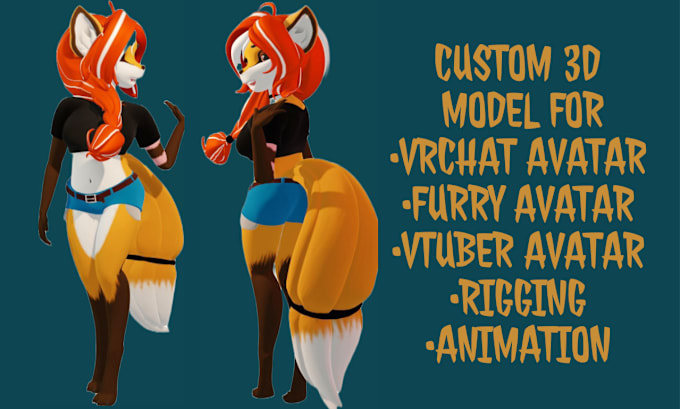 Gig Preview - Custom 3d vrchat avatar, furry vrc avatar, vtuber model, nsfw fursona character