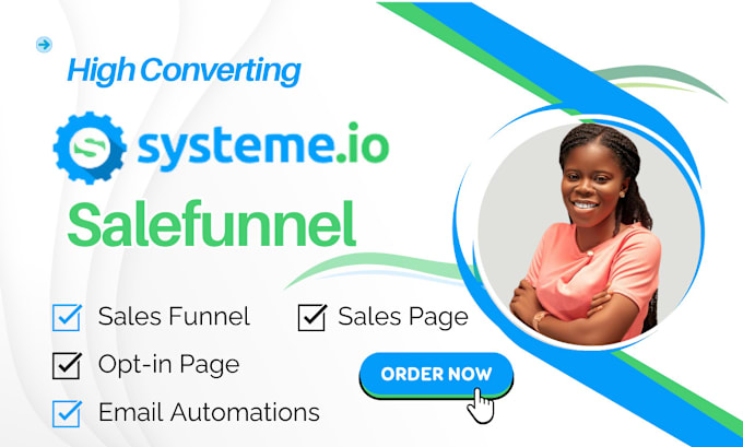 Gig Preview - Build systeme io sales funnel, gohighlevel sales page, landing page, automation