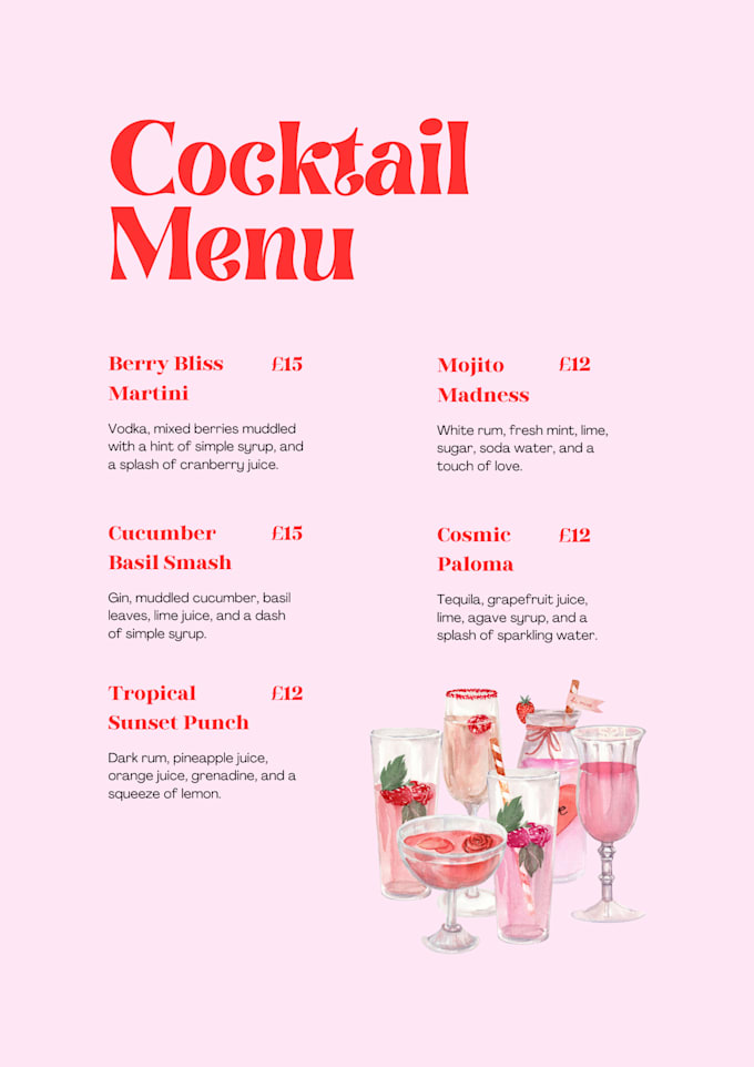 Gig Preview - Design a digital cocktail menu, leaflet, restaurant menu