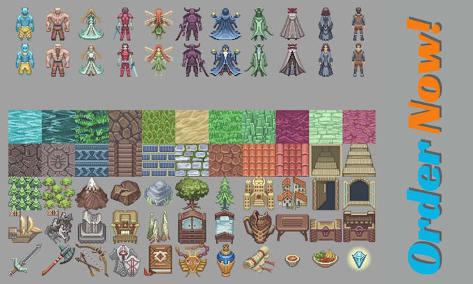 Gig Preview - Create 2d pixel game art, tilesets, props, backgrounds,sprite sheet