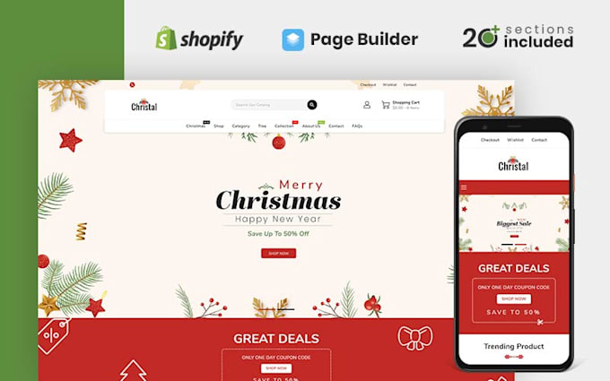 Gig Preview - Build christmas shopify store for your xmas product christmas shopify store