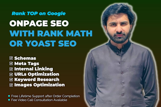 Gig Preview - Setup rank math SEO with 90 plus score, on page optimization, yoast