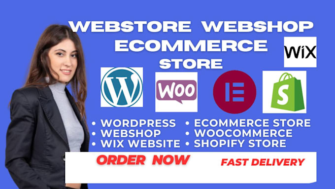 Gig Preview - Do webstore webshop ecommerce hostinger, bluehost godaddy wix wordpress, shopify