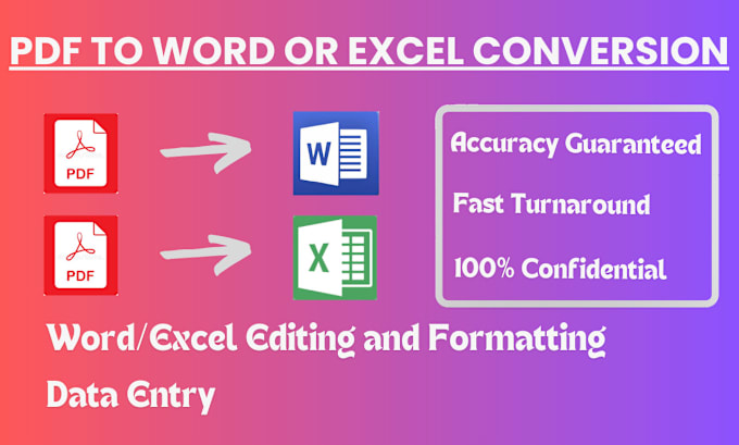 Gig Preview - Convert PDF to word or excel and data entry in 24 hours