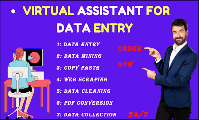 Gig Preview - Be your virtual assistant for data entry copy paste web research pdf to excel