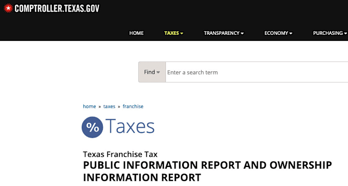 Gig Preview - Texas franchise tax public information report or ownership information report