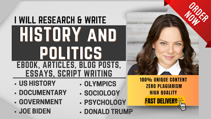 Gig Preview - Write history, politics ebook, article, essay, script, ebook writer, ghostwriter