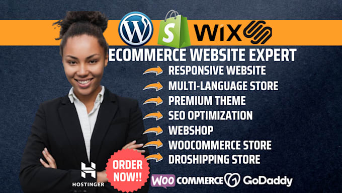 Gig Preview - Do hostinger bluehost godaddy ecommerce website, shopify, wix ecommerce website