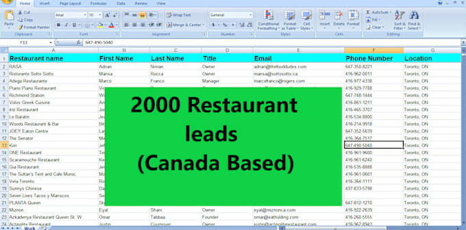 Gig Preview - 2000 restaurant leads canada based