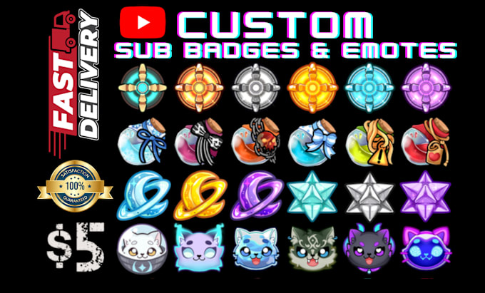 Gig Preview - Create youtube membership sub badges, emotes, emoji, sticker and badges design