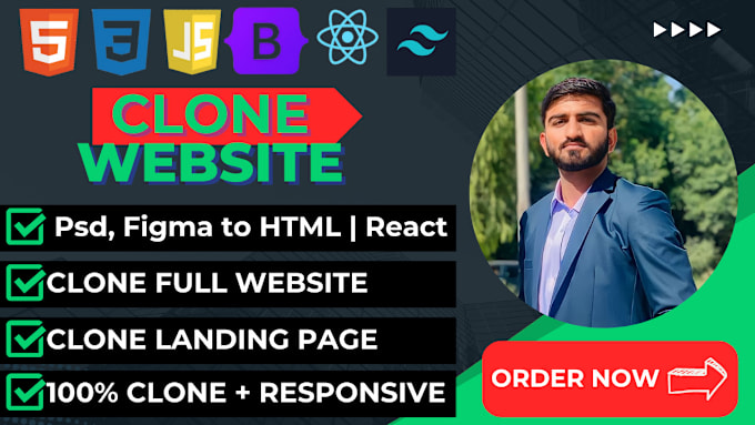 Gig Preview - Copy clone website or landing page using HTML CSS js and react js