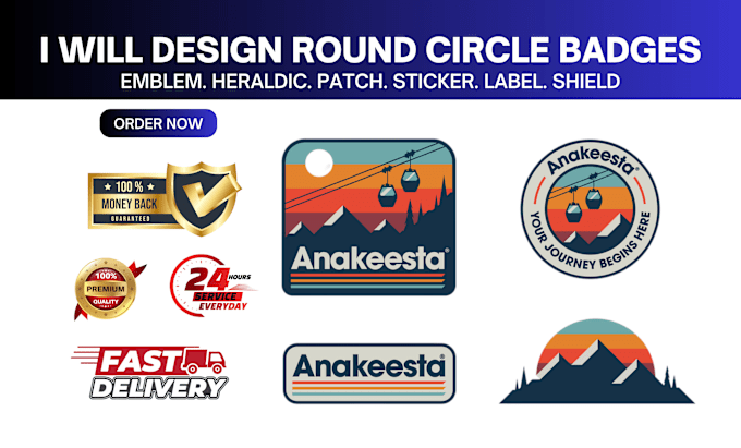 Gig Preview - Design round, circle, emblem, badge, heraldic, patch, sticker, label shield logo