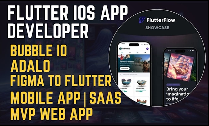 Gig Preview - Bubble io developer flutterflow mobile app develop   ios web app saas mvp adalo