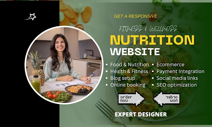 Gig Preview - Design nutrition wellness website food recipe health fitness supplement website