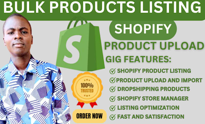 Gig Preview - Shopify product listing, product upload, product description, shopify seo