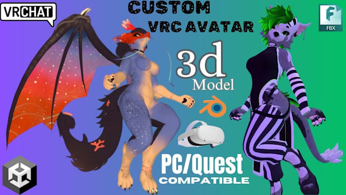 Bestseller - create custom vrchat avatar 3d model anime furry avatar using blender