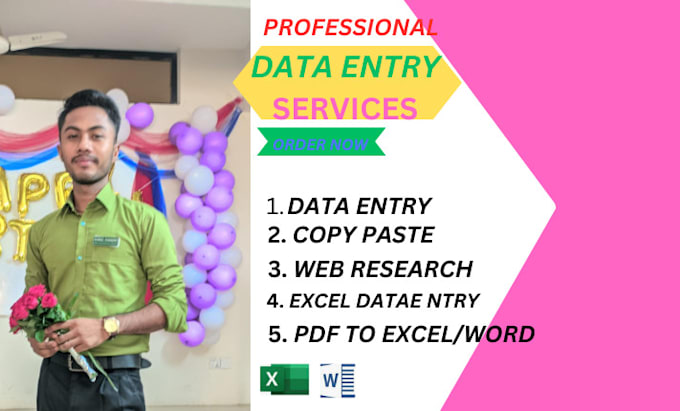 Gig Preview - Do data entry, copy paste, web research, excel data entry, PDF to excel