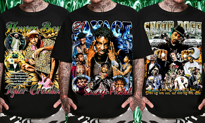 Gig Preview - Create bootleg rap tee hip hop 90s vintage t shirt design