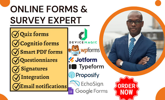 Gig Preview - Setup jotform typeform devicemagic googleforms proposify echosign wpforms zuko