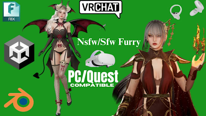 Bestseller - create custom vrchat avatar 3d model furry avatar anime using unity and blender