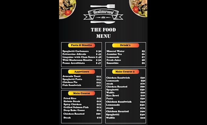 Gig Preview - Make an editable food menu restaurant menu price list in canva