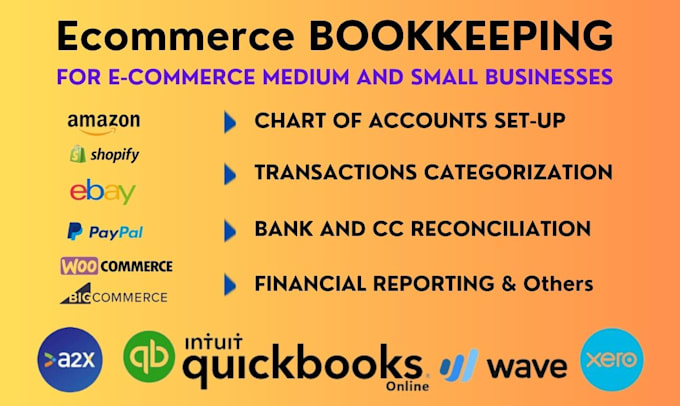 Gig Preview - Do ecommerce bookkeeping in quickbooks, xero for amazon, shopify, a2x