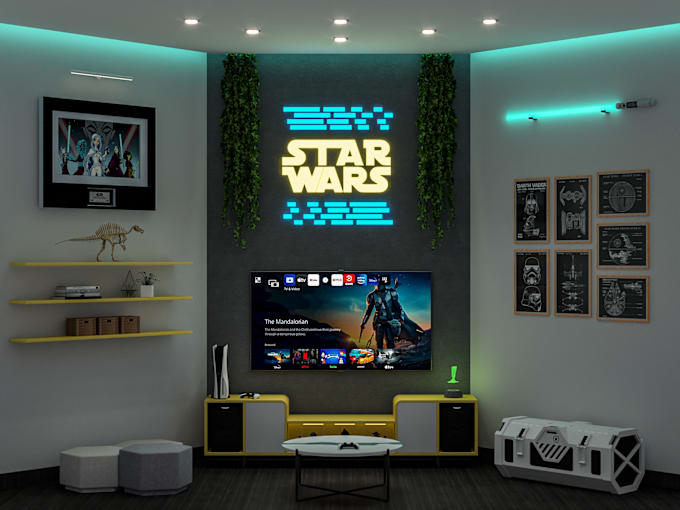 Gig Preview - Make a very realistic interior render for your gaming room