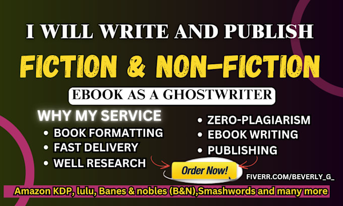 Gig Preview - Write 30k words fiction and nonfiction book as ebook  ghostwriter any genre