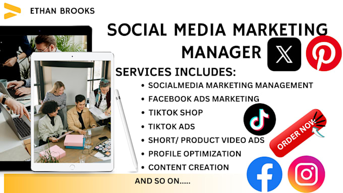 Gig Preview - Be social media marketing manager, facebook ads, instagram promotion tiktok shop