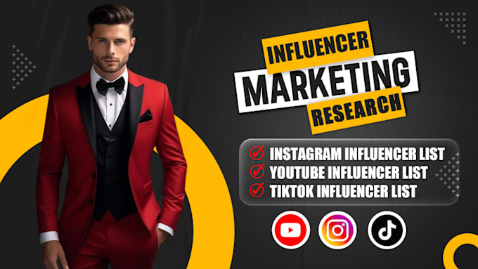 Gig Preview - Do instagram,youtube,tiktok influencers list for influencer email list marketing