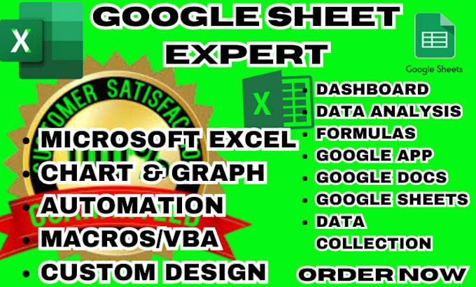 Gig Preview - Be expert in microsoft excel, google sheets, formula, macro, script, automation