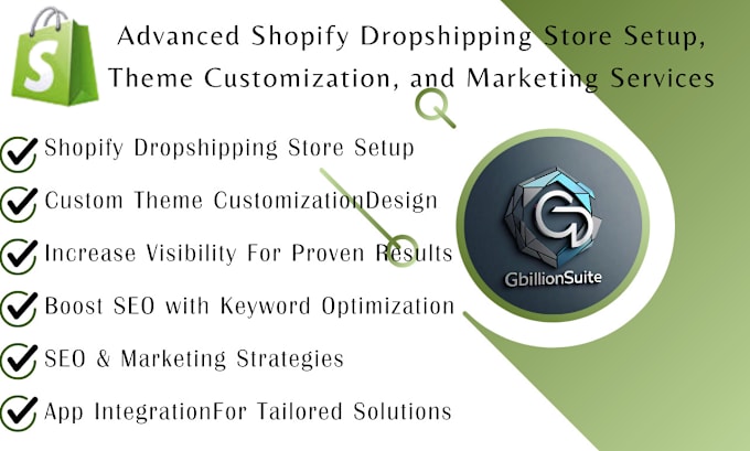 Gig Preview - Optimize shopify dropshipping store design build advanced seo marketing strategy