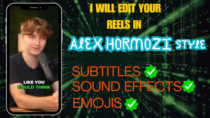 Gig Preview - Edit your reels, shorts and tiktoks just like alex hormozi