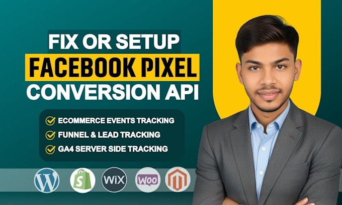 Gig Preview - Fix or setup facebook pixel with conversion api google analytics 4 by gtm