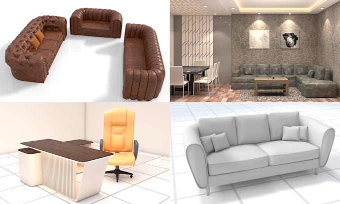 Gig Preview - Do 3d interior furniture bed, sofa, cabinet chair, armchair, model and rendering