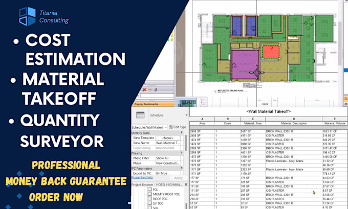 Gig Preview - Do material take off, cost estimation on planswift, revit