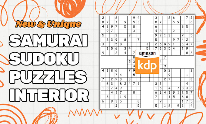 Bestseller - create a unique samurai sudoku puzzle book interiors for amazon KDP