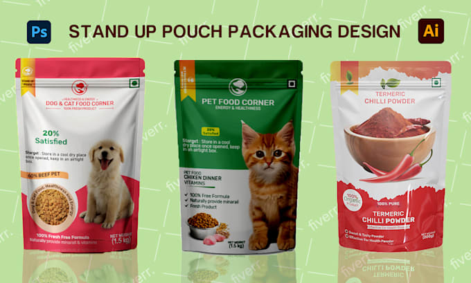 Gig Preview - Sustainable pouch bag, label jar, pet food, dog, cat and box design