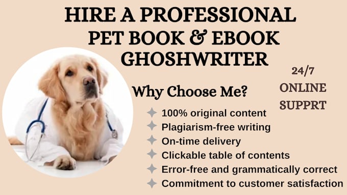 Gig Preview - Ghostwrite ebook on pets,pet training,pet cares,dogs,health veterinary, animal