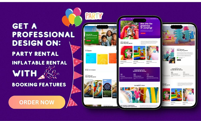 Gig Preview - Create party rental website, inflatable rental with booking