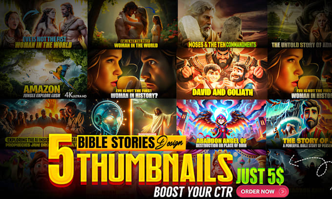 Gig Preview - Eye catching ai bible story thumbnails for youtube videos