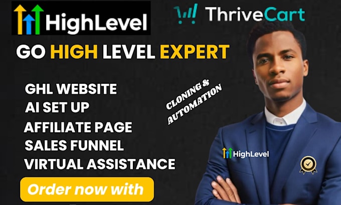 Gig Preview - Design expert highlevel website sales funnel thrivecart expert go high level ghl