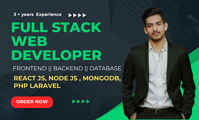 Gig Preview - Be your full stack web developer in nodejs, php laravel