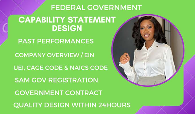 Gig Preview - Design federal capability statement for government contract cage code sam gov