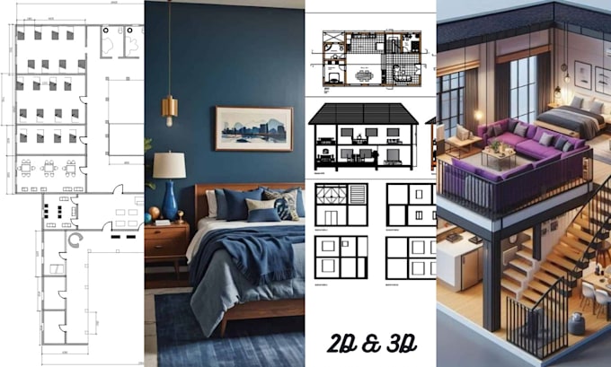 Gig Preview - Be your architect, interior designer for 2d drawings and 3d  modelling