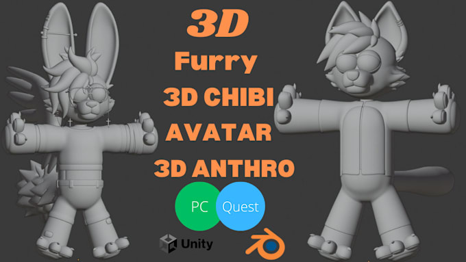 Gig Preview - Do 3d vrchat model vrc character 3d furry nsfw avatar 3d chibi 3d anthro furry