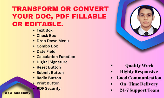 Gig Preview - Create fillable PDF form or convert to fillable PDF for web