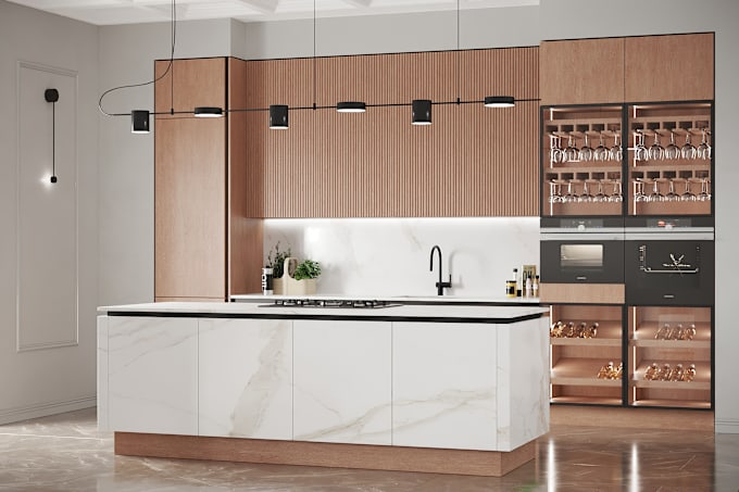 Bestseller - do a photorealistic 3d rendering of your kitchen