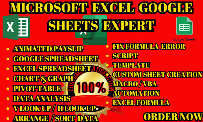 Gig Preview - Do excel spreadsheets google sheets formula automation script  pdf entry sorting